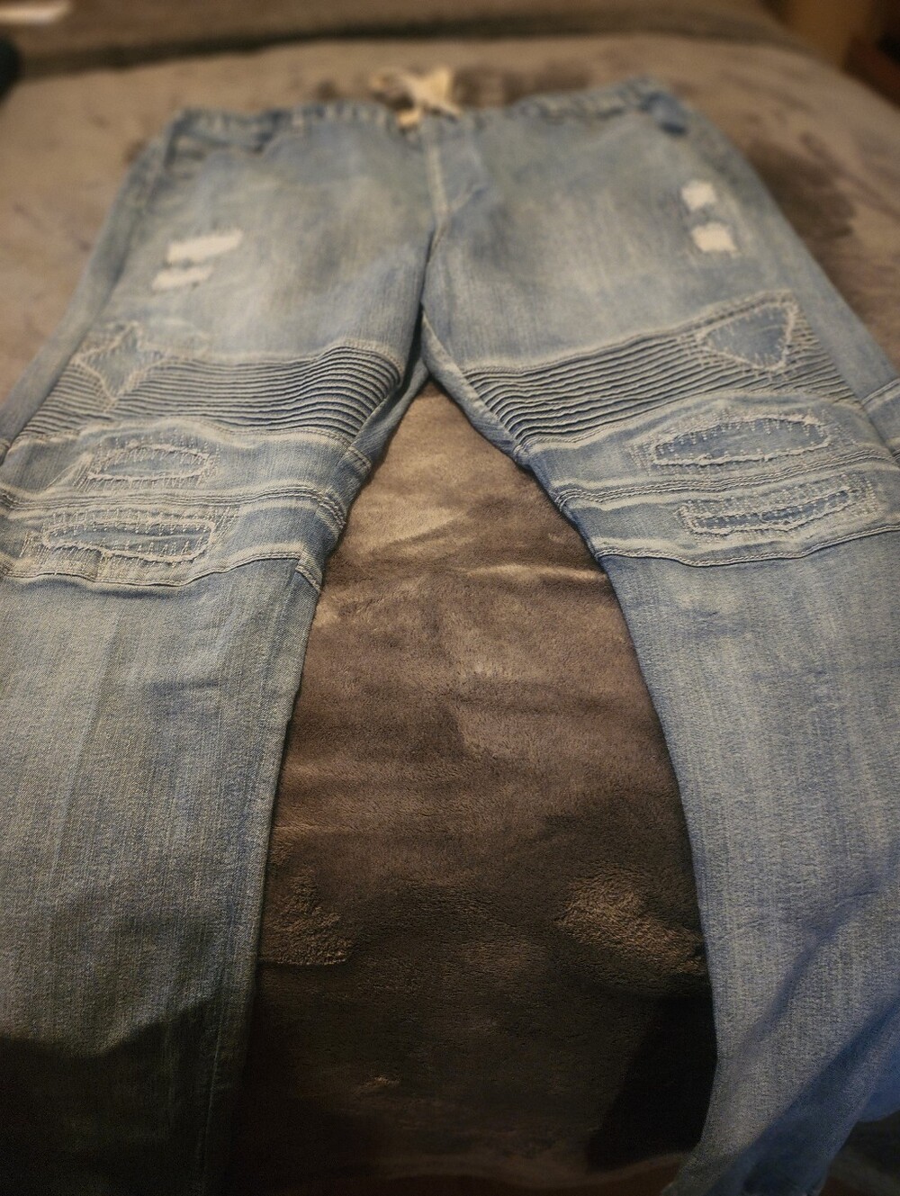 Men's Light Blue Distressed Biker Jeans